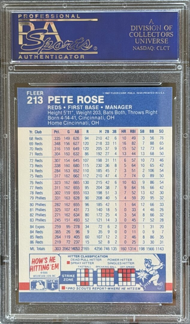 1987 Fleer Pete Rose PSA 9 #213