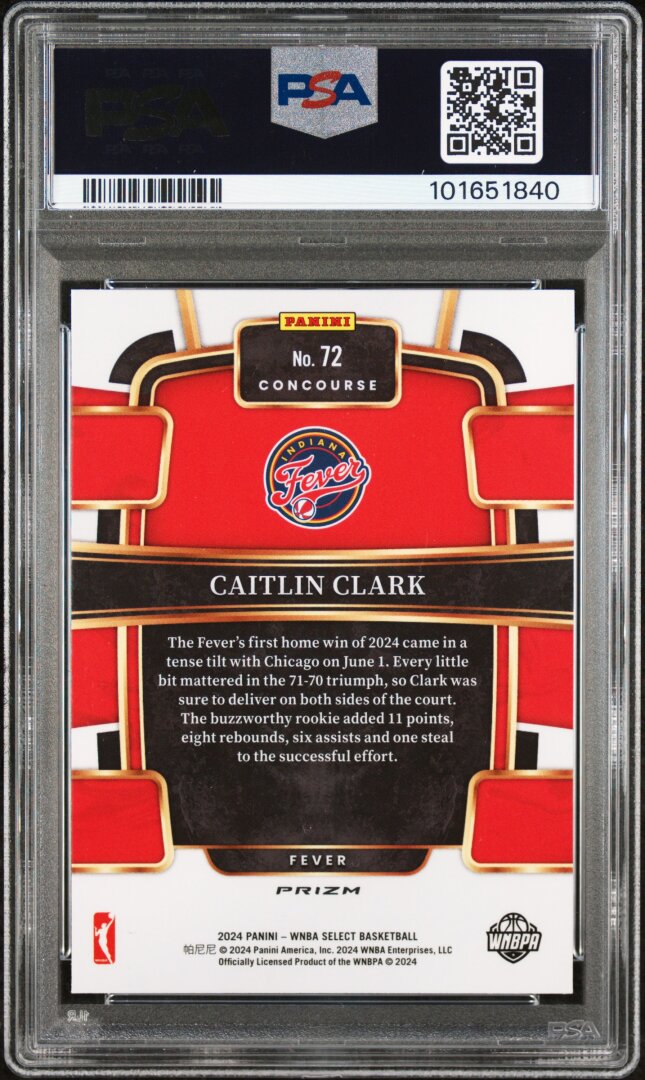 2024 Panini Select WNBA #72 Caitlin Clark RC Red Ice PSA 9