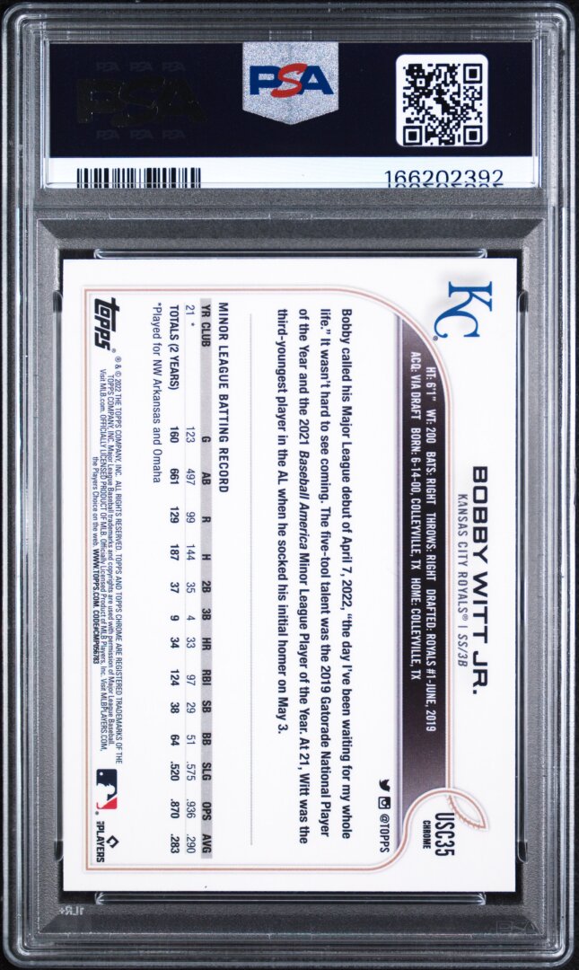 2022 Topps Chrome Update Bobby Witt Jr. RC PSA 9 #USC35