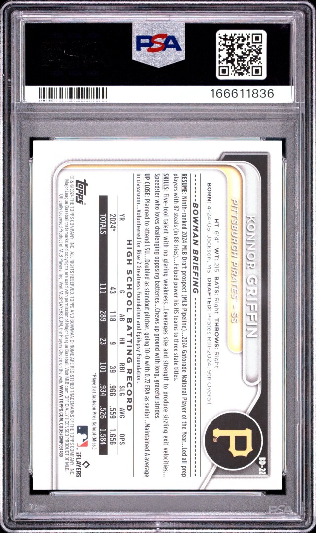 2024 Bowman Draft Konnor Griffin PSA 10 #BD22