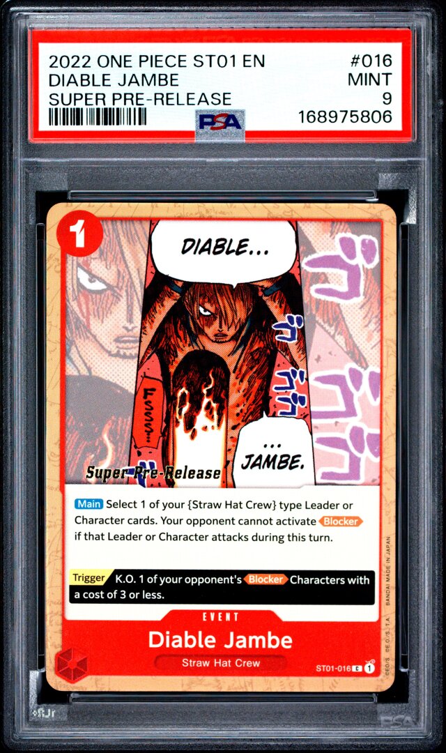2022 One Piece ST01 Straw Hat Crew Diable Jambe Super Pre-Release PSA 9 #016