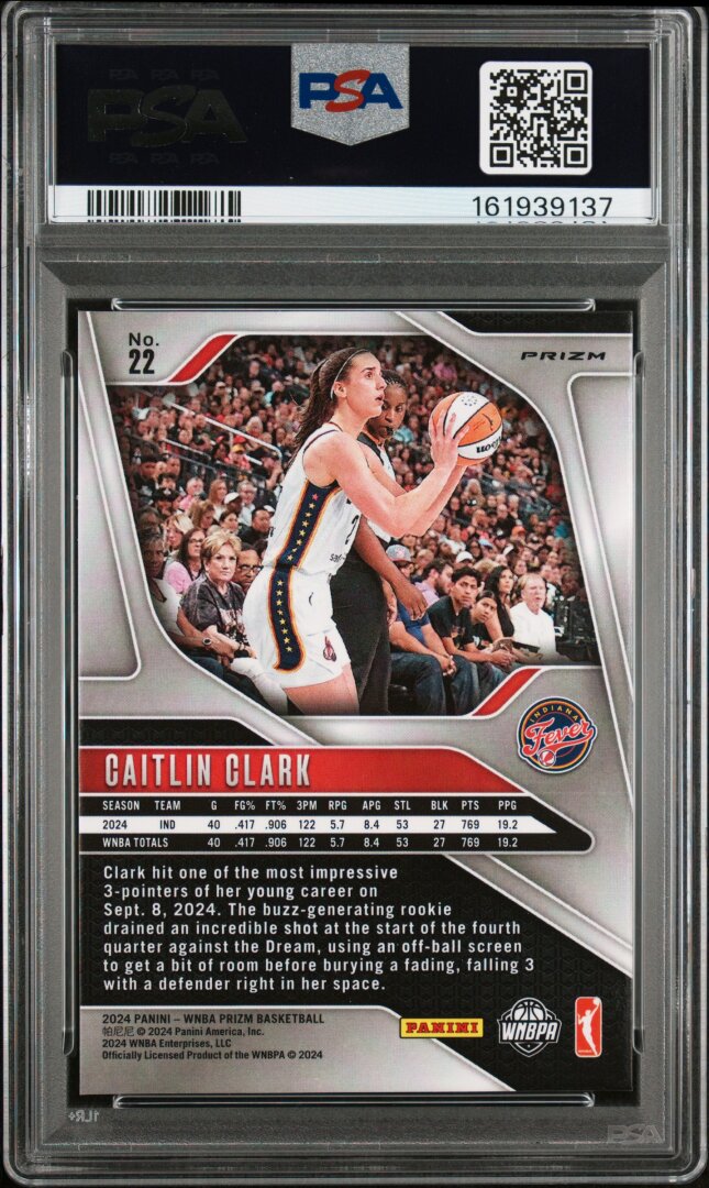 2024 Panini Prizm WNBA #22 Caitlin Clark RC Ice PSA 10