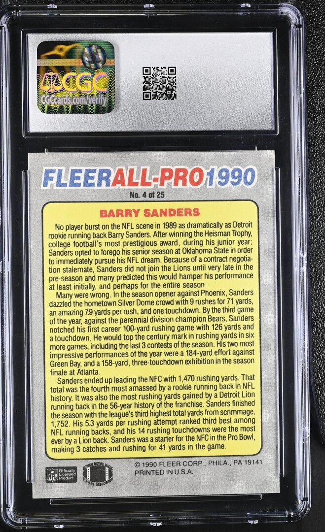 1990 Fleer All-Pro Barry Sanders #4 CGC 9