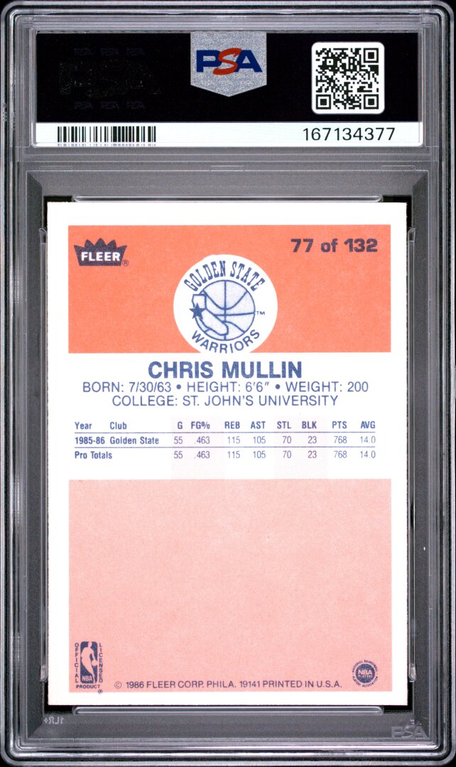 1986 Fleer #77 Chris Mullin RC PSA 8