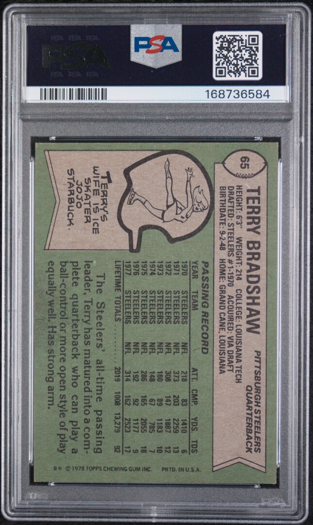 1978 Topps #65 Terry Bradshaw PSA 6