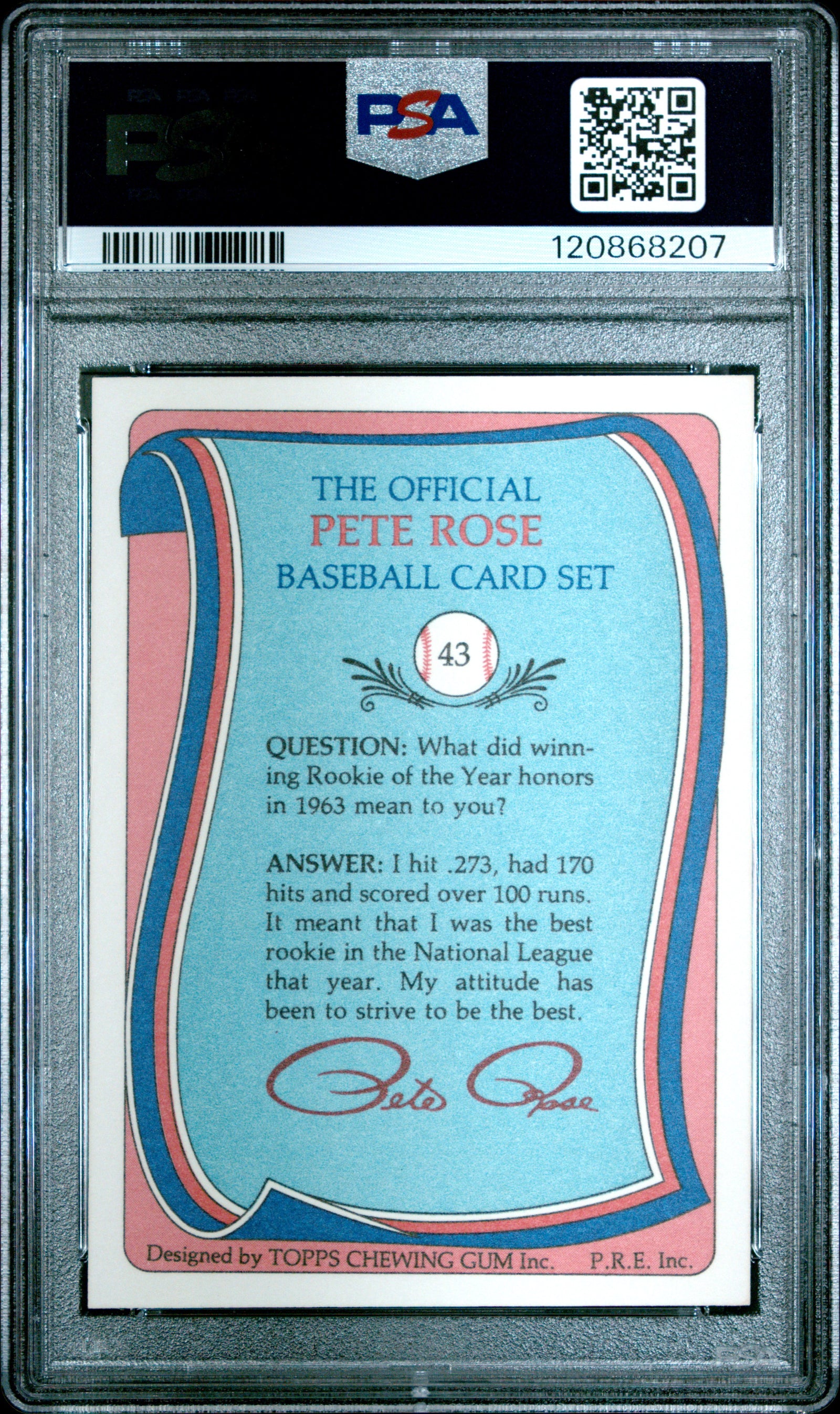1986 TOPPS PETE ROSE SET 43 PETE ROSE PSA 9 - back