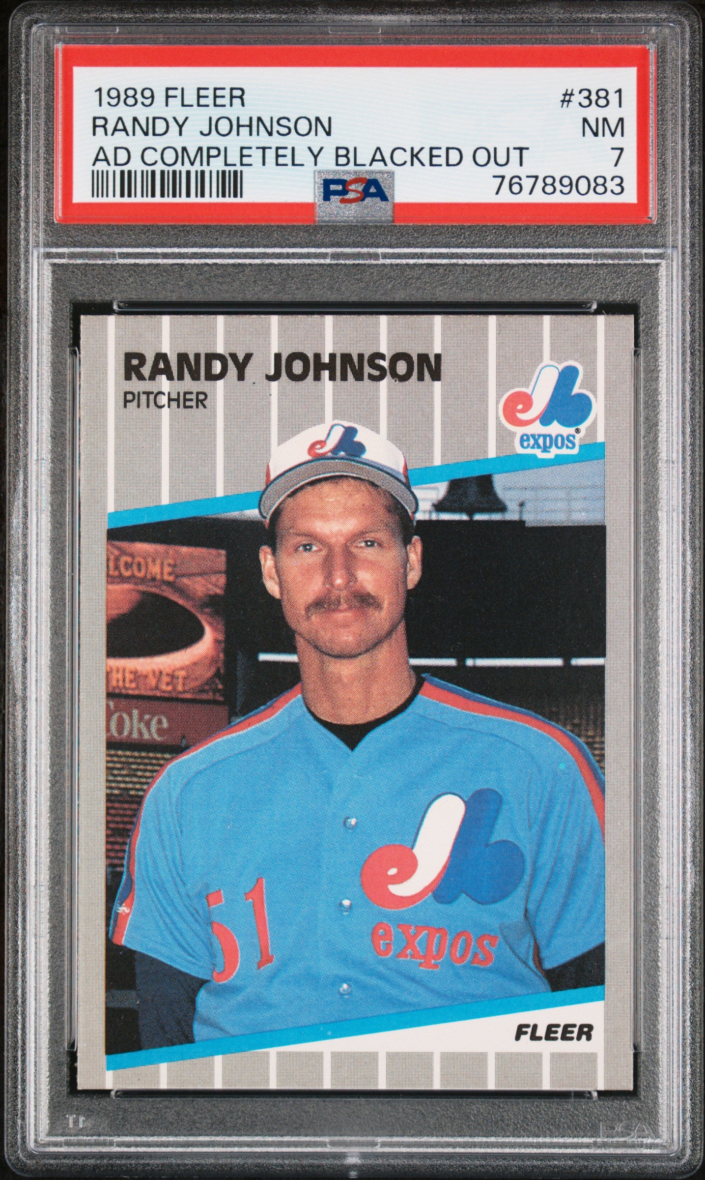 1989 FLEER 381 RANDY JOHNSON AD COMPLETELY BLACKED OUT PSA 7 - front