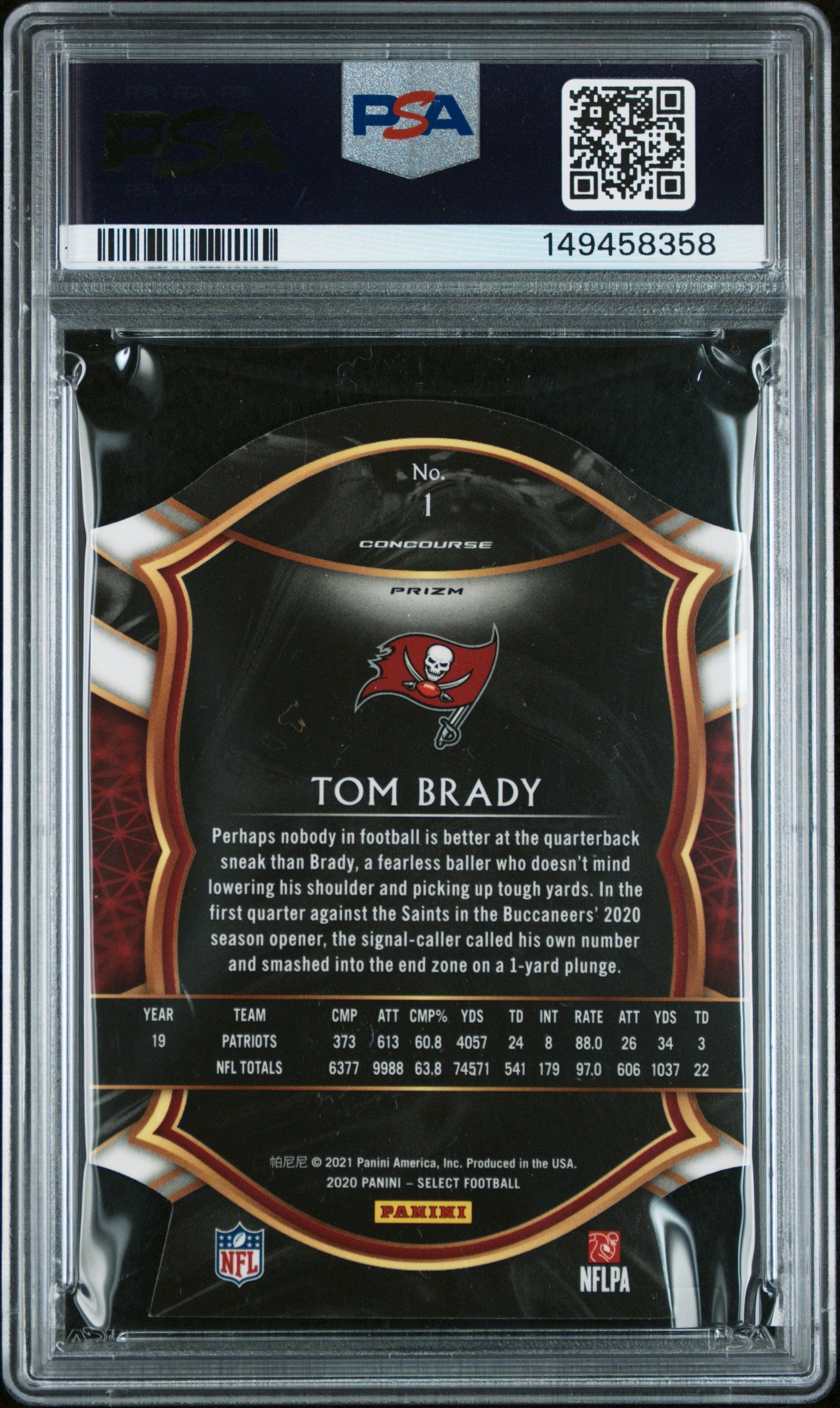 2020 Panini Select 1 Tom Brady Die-Cut Purple Prizm PSA 8
