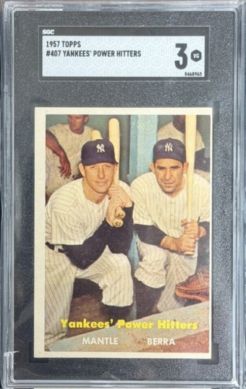 1957 Topps #407 Yankees' Power Hitters Mickey Mantle Yogi Berra Yankees