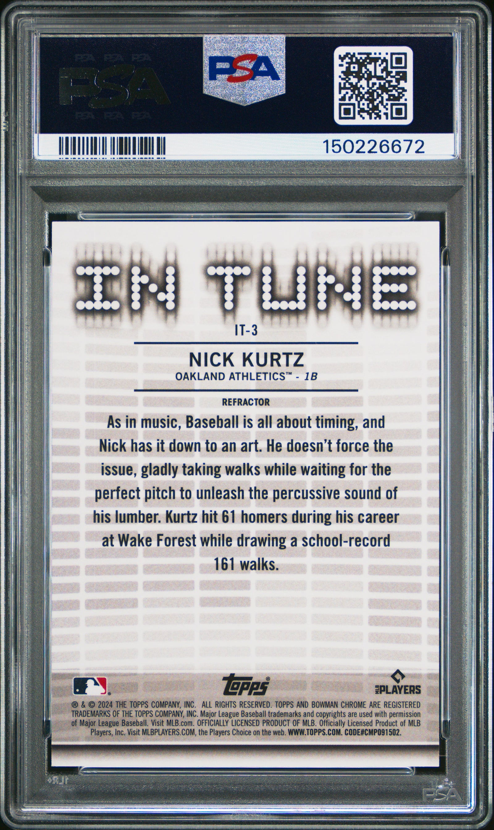 2024 Bowman Draft In Tune IT3 Nick Kurtz Refractor PSA 9