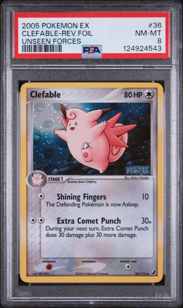 2005 Pokemon Ex Unseen Forces Clefable-Rev.Foil Unseen Forces PSA 8 #36