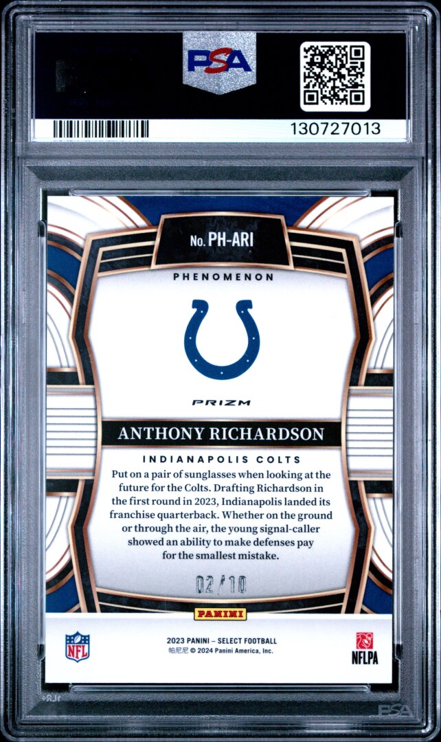 2023 Panini Select Anthony Richardson RC Phenomenon Gold /10 PSA 10
