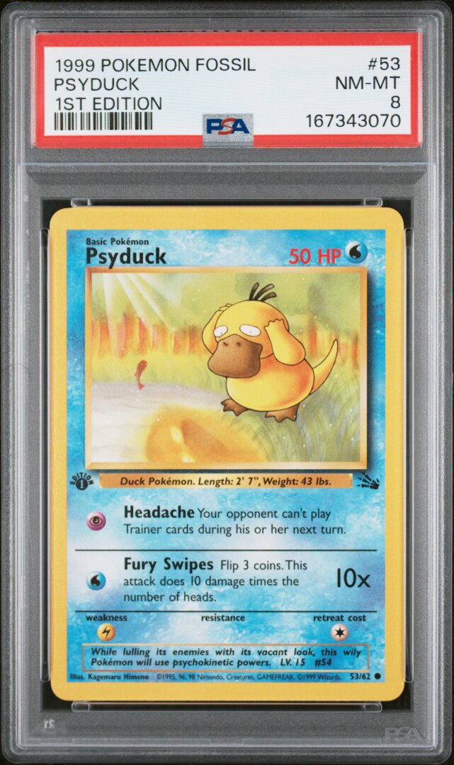 1999 Pokemon Fossil Psyduck 1st Edition PSA 8 #53