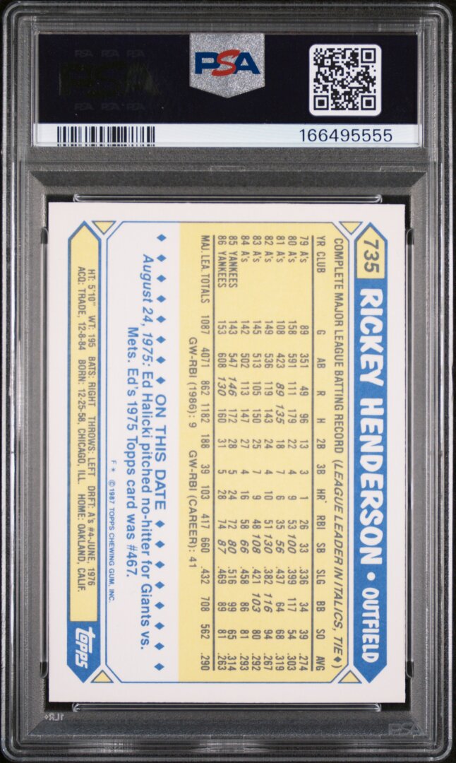 1987 Topps Tiffany Rickey Henderson PSA 9 #735
