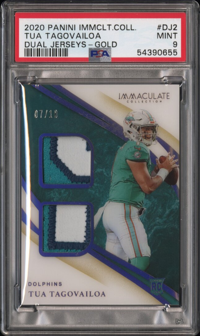 2020 Panini Immaculate Tua Tagovailoa Dual Jerseys Gold /10 PSA 9