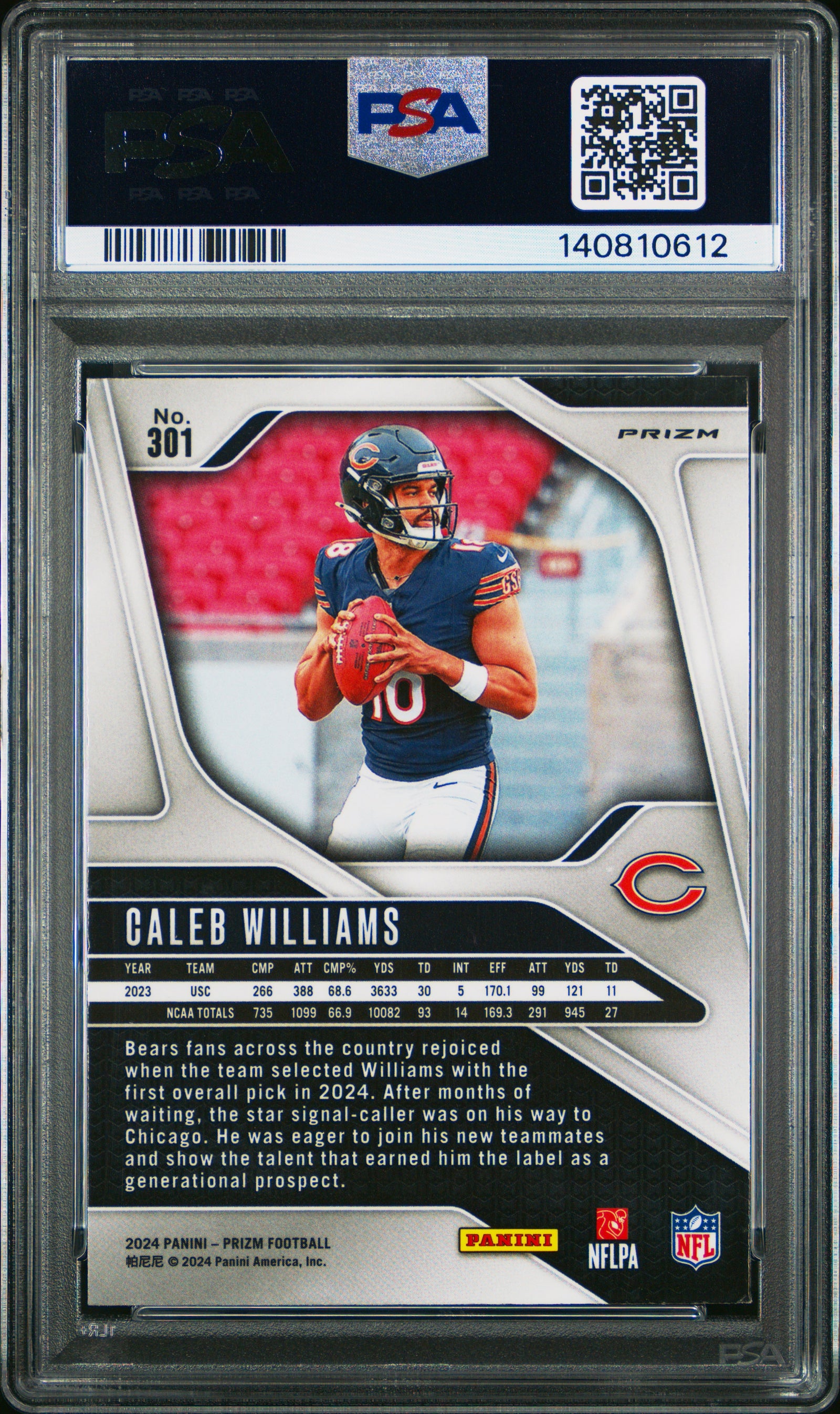2024 Panini Prizm Caleb Williams RC Disco Prizm PSA 7