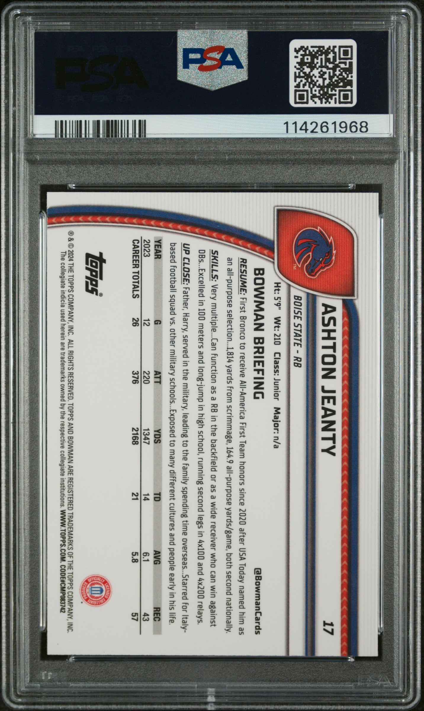 2024 Bowman University Chrome #17 Ashton Jeanty Teal Lava PSA 9