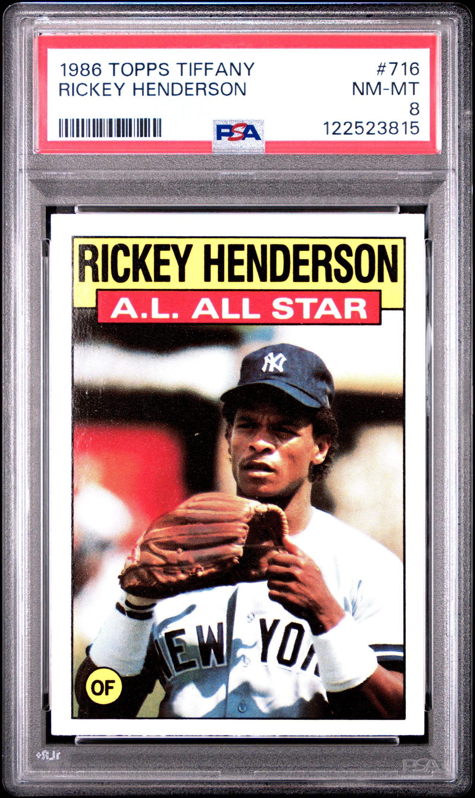1986 TOPPS TIFFANY 716 RICKEY HENDERSON PSA 8 - front