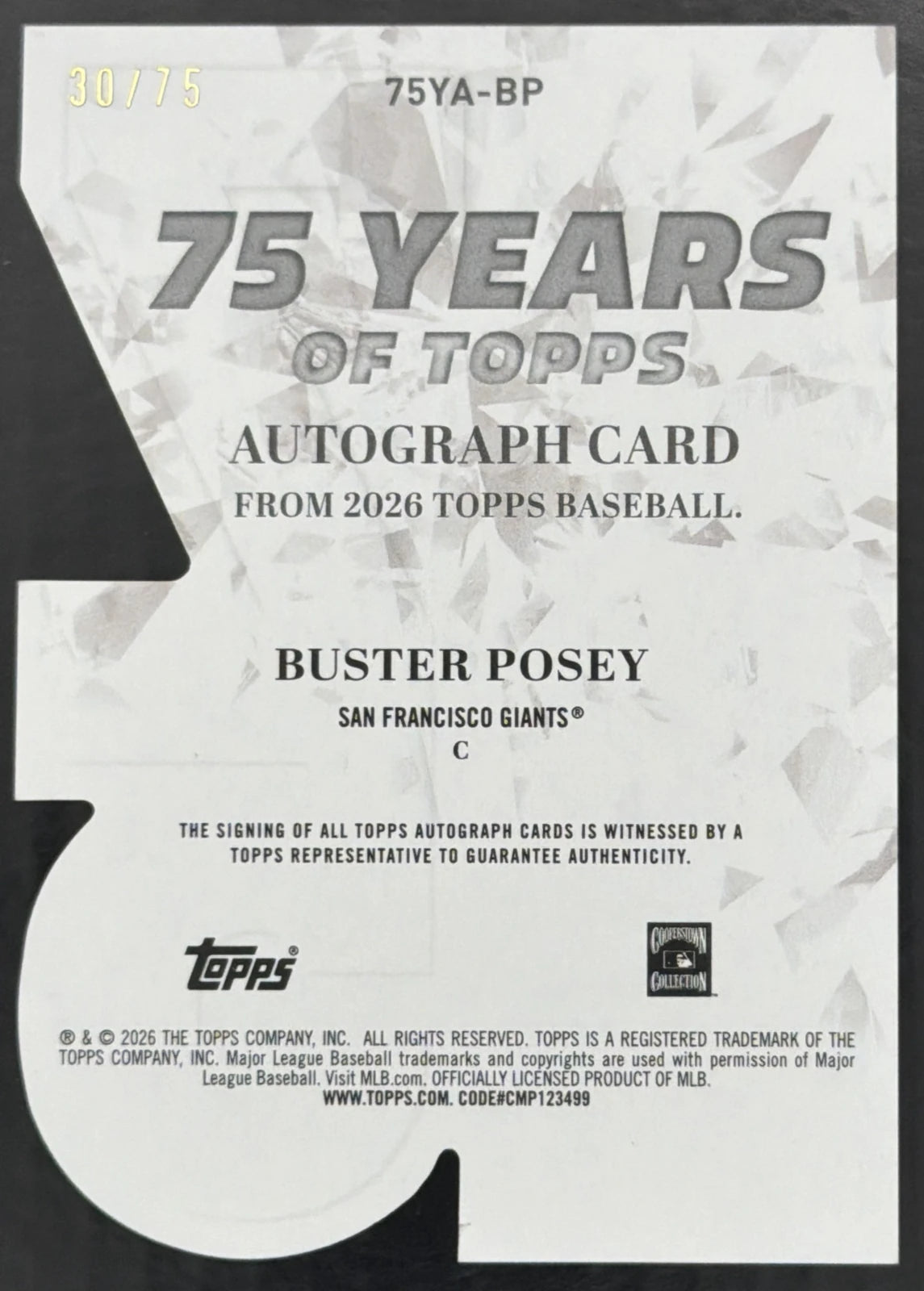 2026 Topps Series 2 Buster Posey On Card Auto 75 Years Die-Cut /75