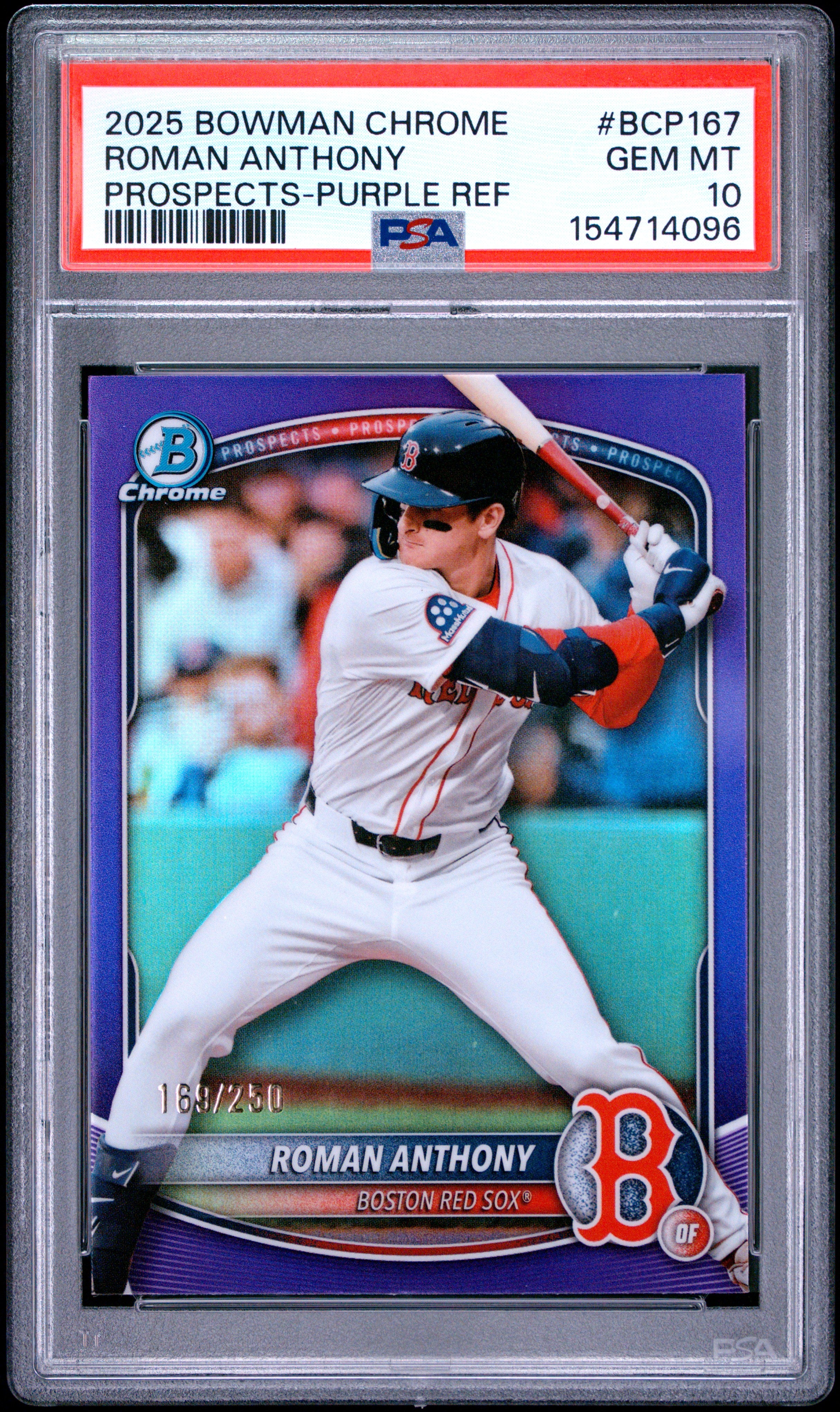 2025 BOWMAN CHROME PROSPECTS BCP167 ROMAN ANTHONY PURPLE REFRACTOR PSA 10 - front