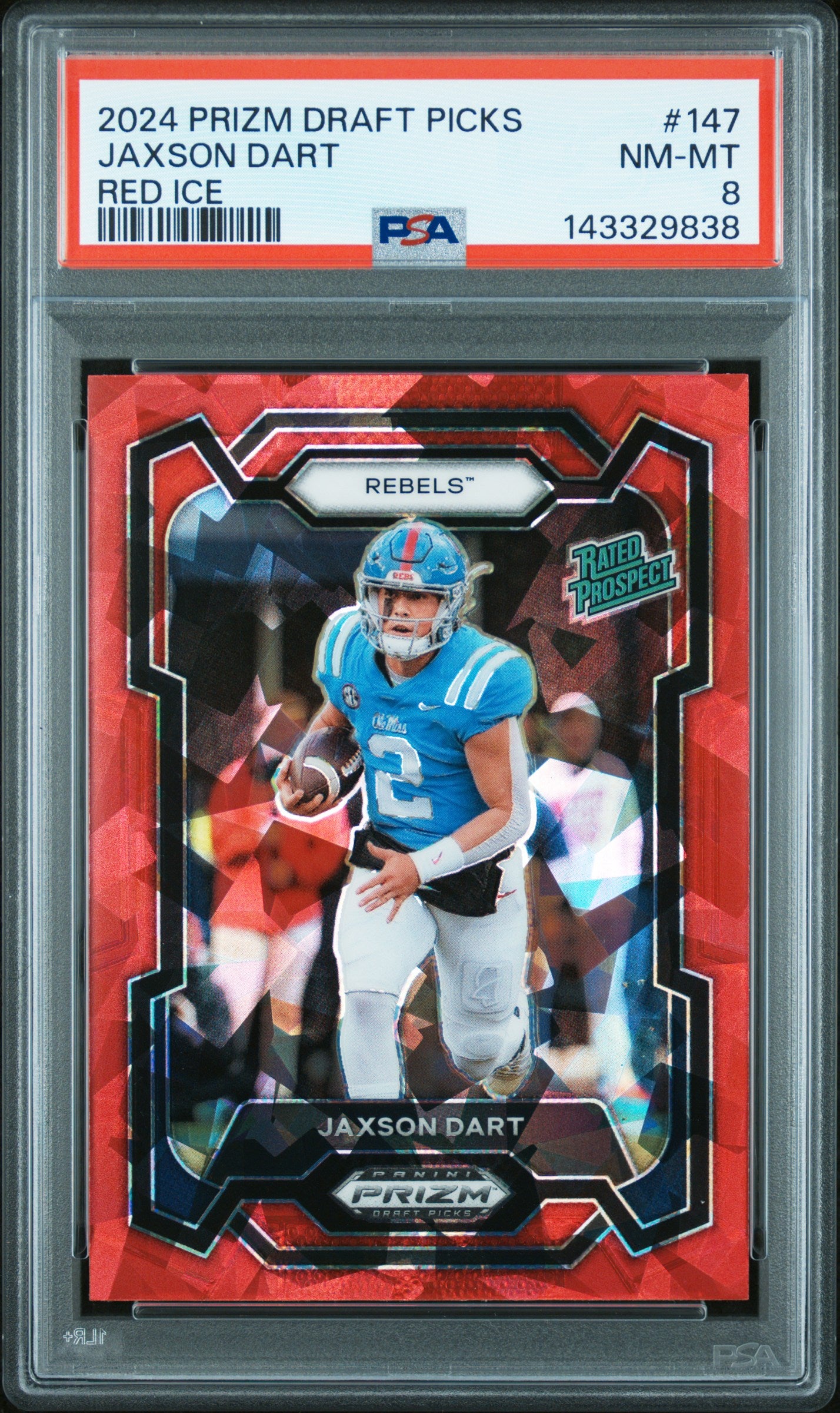 2024 Panini Prizm Draft Picks 147 Jaxson Dart Red Ice PSA 8