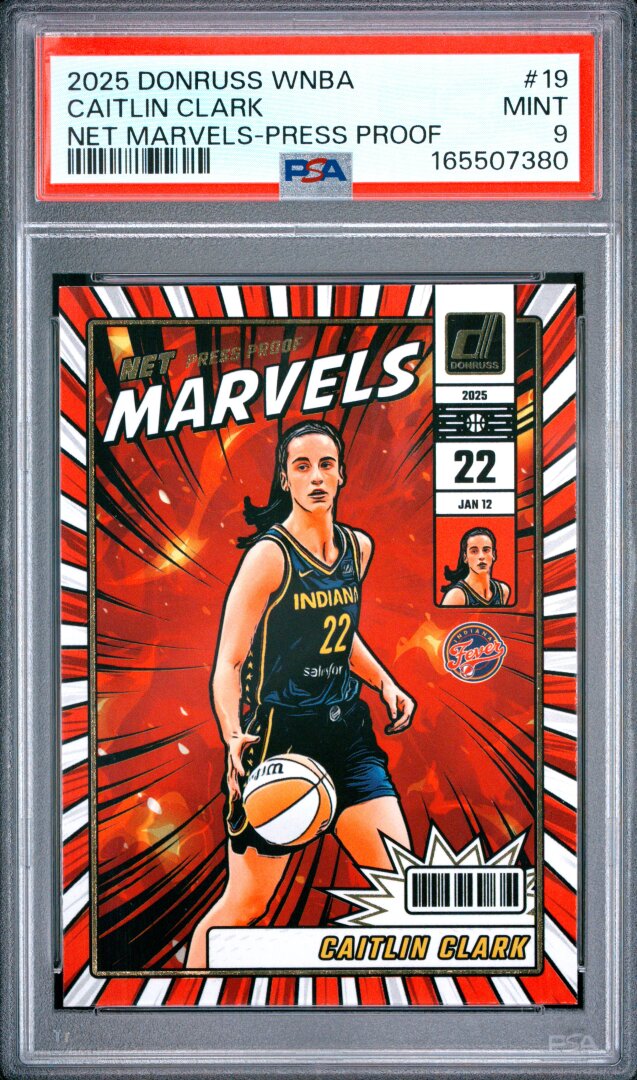 2025 Donruss WNBA Net Marvels Caitlin Clark Press Proof PSA 9 #19