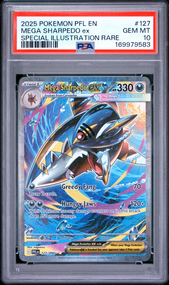 2025 Pokemon Phantasmal Flames Mega Sharpedo Ex SIR #127 PSA 10
