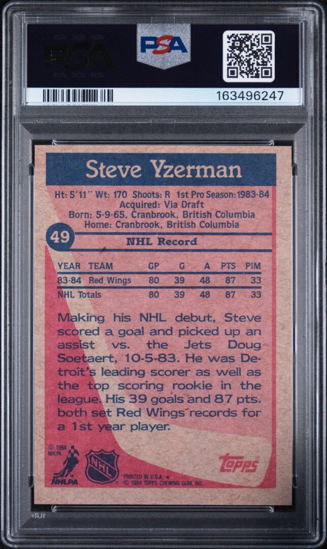 1984 Topps Steve Yzerman RC PSA 8 #49
