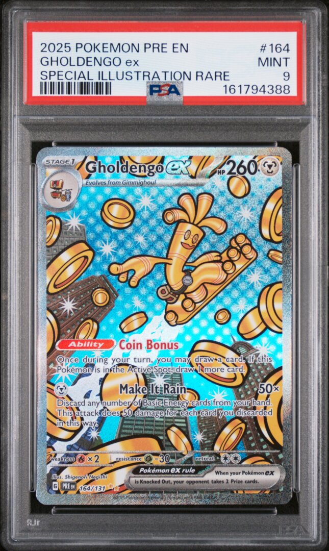 2025 Pokemon Prismatic Evolutions Gholdengo Ex SIR PSA 9 #164