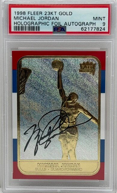 1998 Fleer 23kt Gold Michael Jordan Holographic Foil Autograph PSA 9