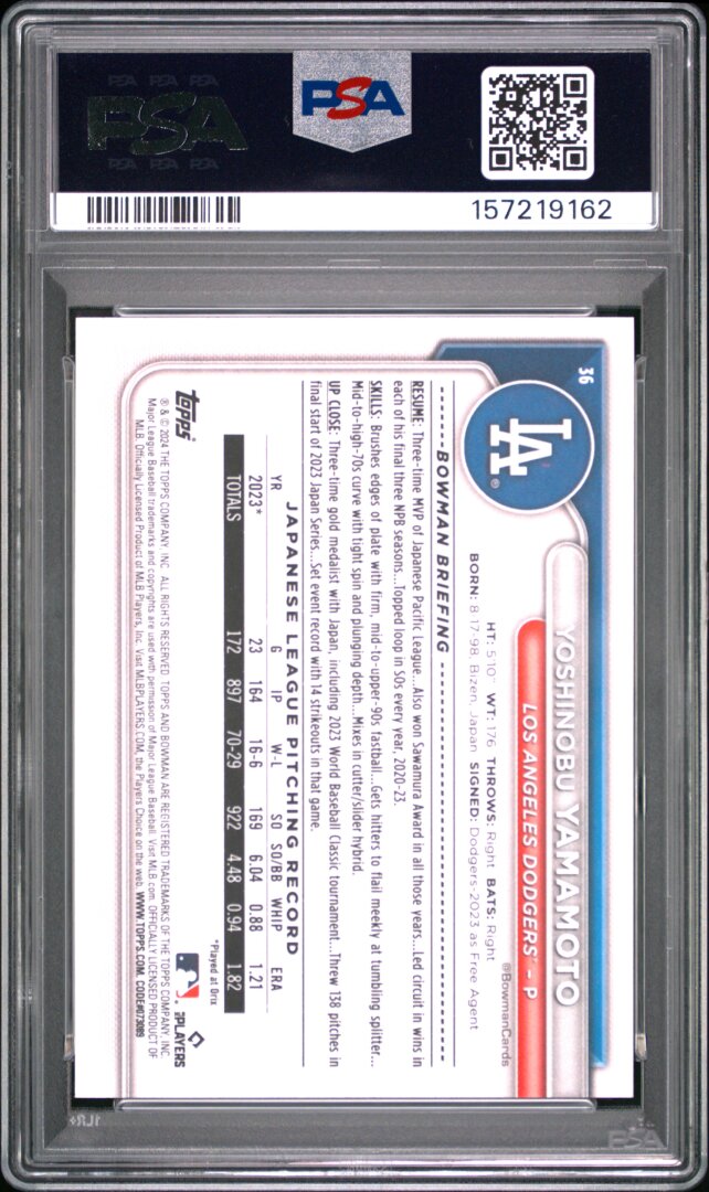 2024 Bowman Yoshinobu Yamamoto RC PSA 10 #36
