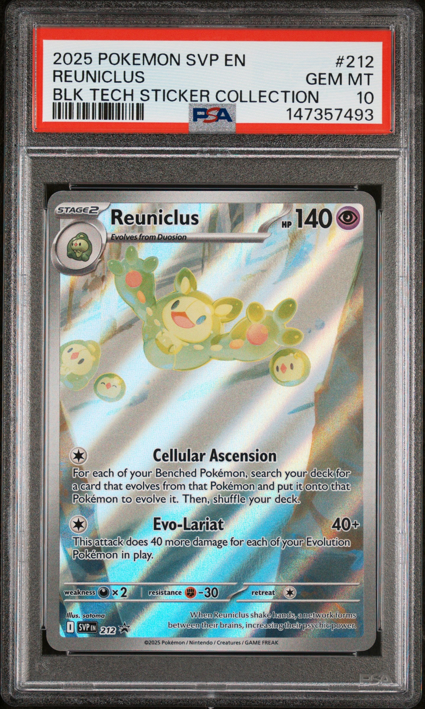 2025 POKEMON SVP EN-SV BLACK STAR PROMO 212 REUNICLUS BLACK BOLT TECH STICKER COLLECTION PSA 10 - front