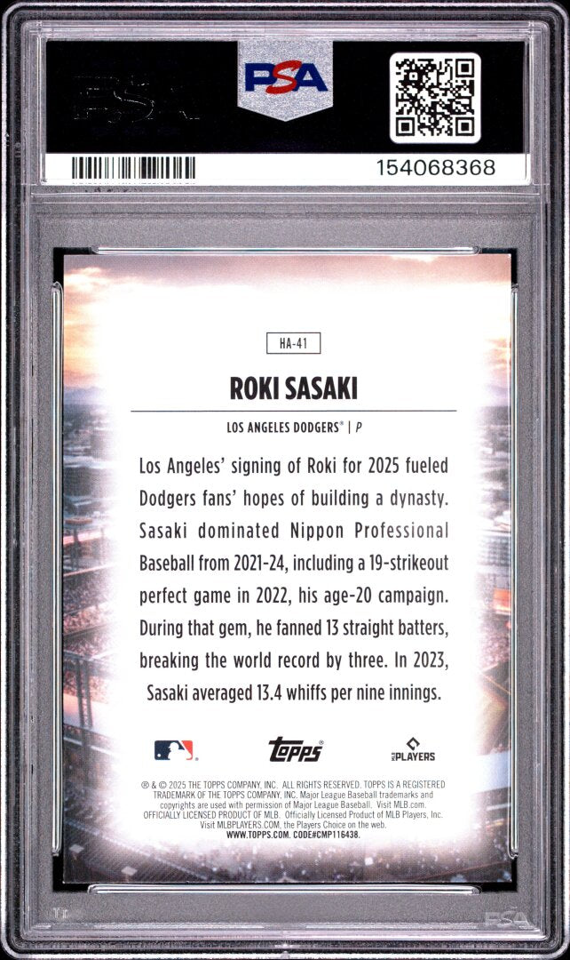 2025 Topps Update Roki Sasaki Home Field Advantage PSA 8