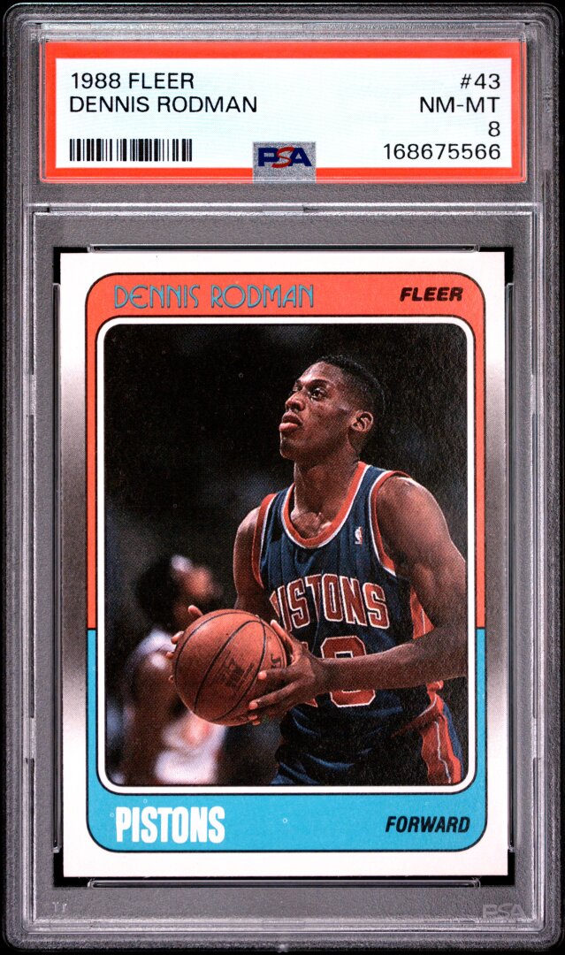 1988 Fleer Dennis Rodman #43 RC PSA 8