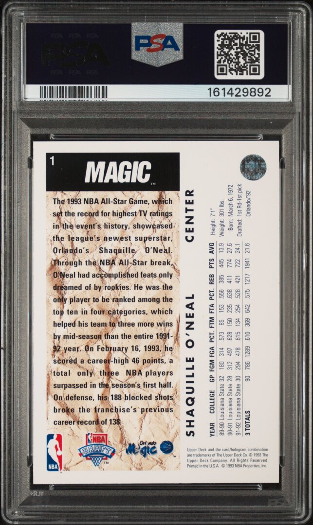 1992 Upper Deck Shaquille O'neal PSA 7 #1