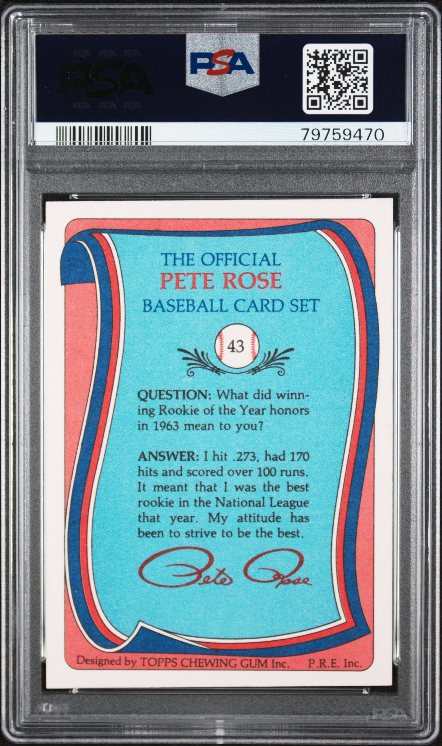 1986 TOPPS PETE ROSE SET 43 PETE ROSE PSA 9 - back
