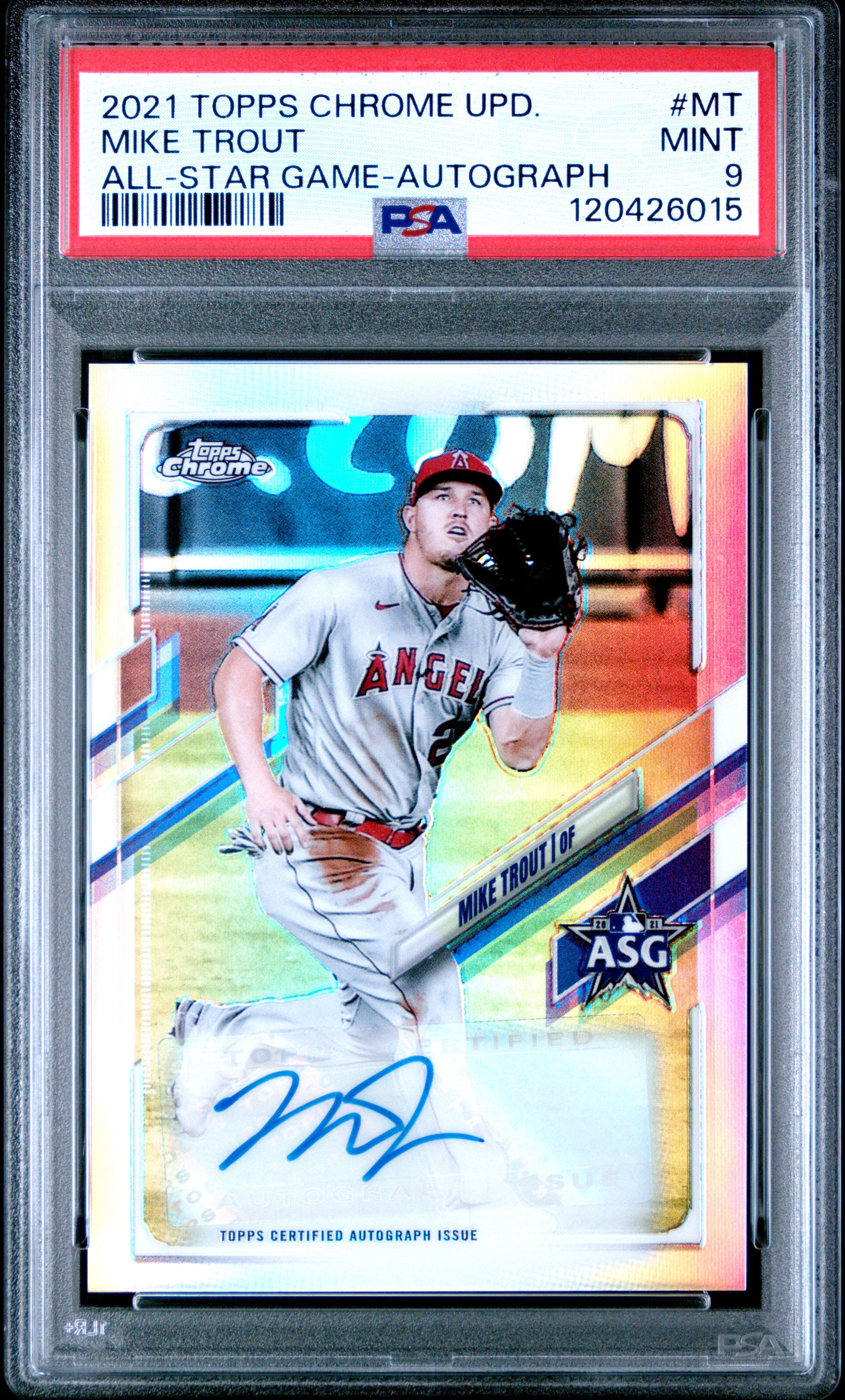 2021 TOPPS CHROME UPDATE ALL-STAR GAME MT MIKE TROUT AUTOGRAPH PSA 9 - front