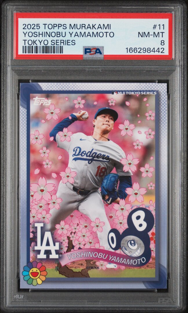 2025 Topps #11 Takashi Murakami Tokyo Series Yoshinobu Yamamoto PSA 8