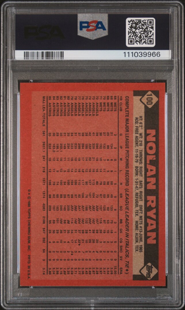 1986 Topps Nolan Ryan PSA 7 #100