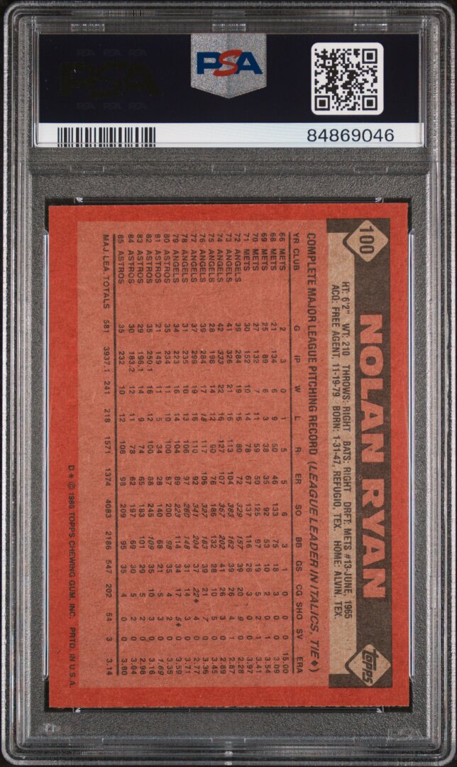 1986 Topps #100 Nolan Ryan PSA 8