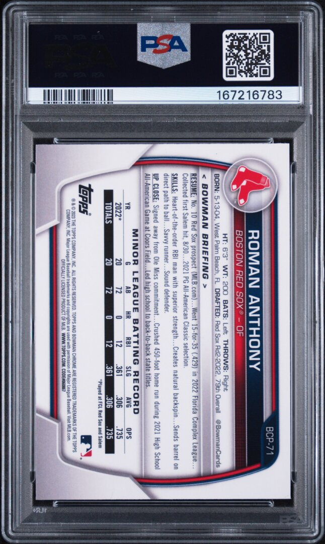 2023 Bowman Mega Box Chrome #71 Roman Anthony Chrome PSA 9