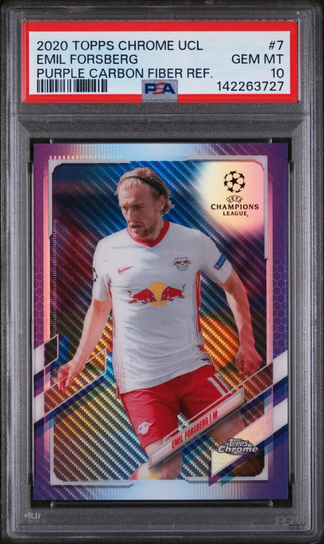 2020 Topps Chrome UCL Emil Forsberg Purple Carbon Fiber Refractor PSA 10 #7