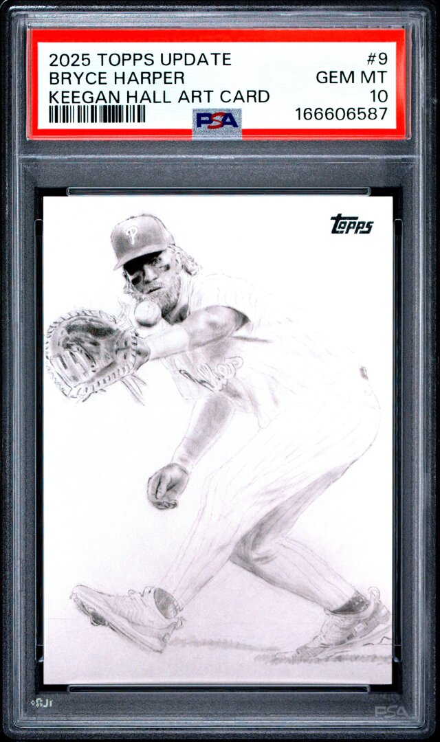 2025 Topps Update #9 Keegan Hall Art Cards Bryce Harper PSA 10