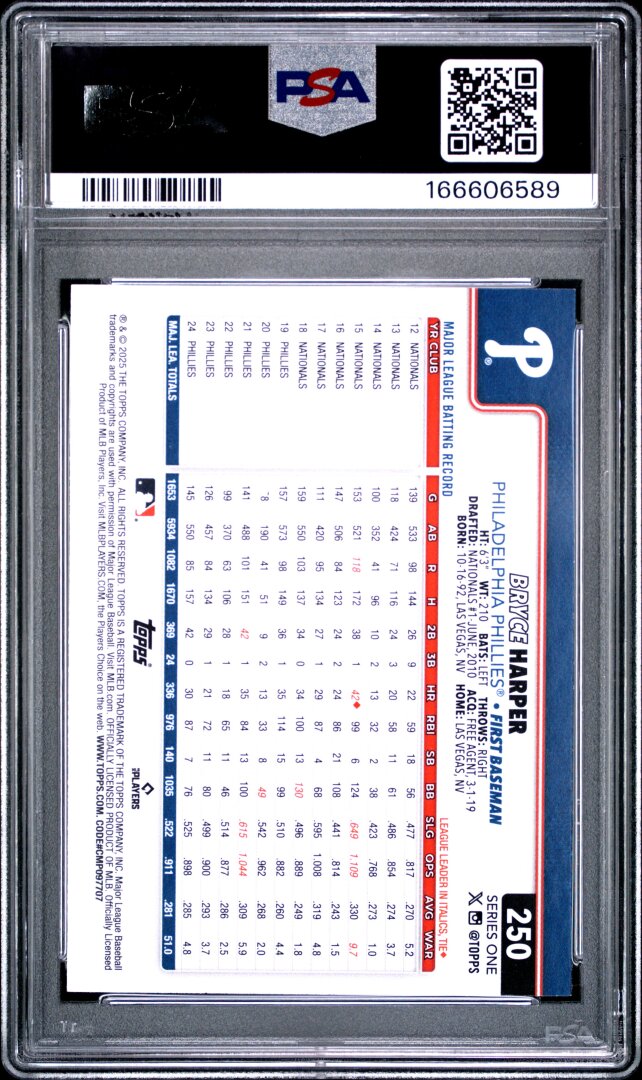 2025 Topps #250 Bryce Harper Team Color Border PSA 9