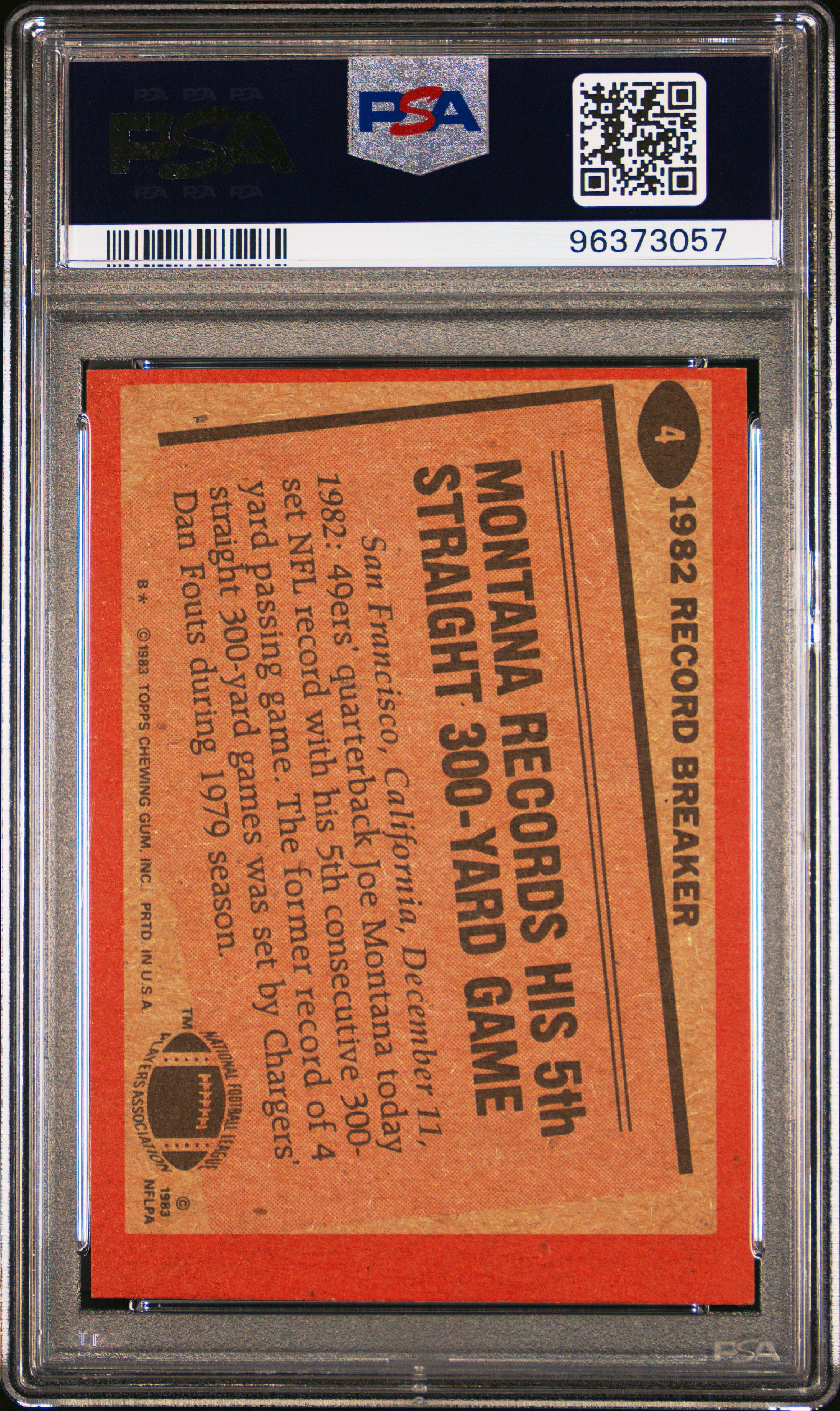 1983 TOPPS 4 JOE MONTANA RECORD BREAKER PSA 7 - back