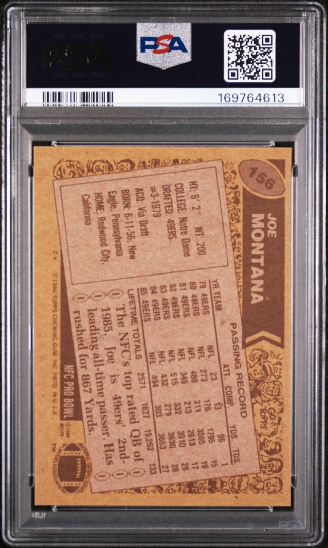 1986 Topps Joe Montana PSA 7 #156