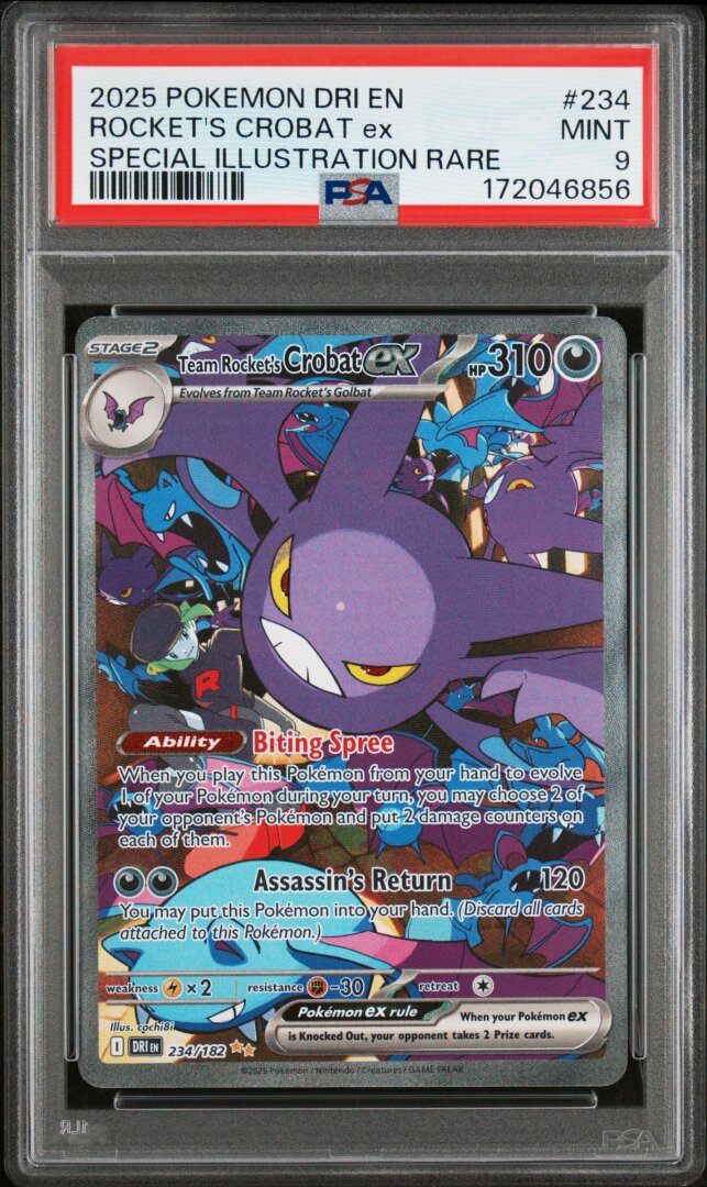 2025 Pokemon Destined Rivals Rocket's Crobat Ex SIR #234 PSA 9