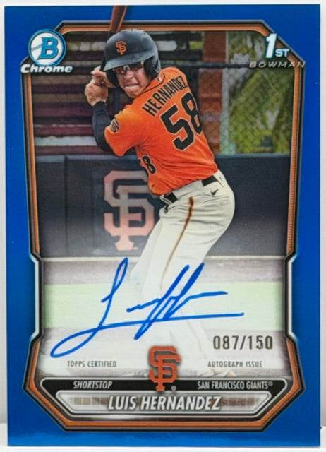 2025 Bowman Chrome Luis Hernandez Auto Blue Refractor /150 1st Bowman