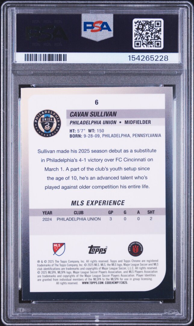 2025 Topps Chrome MLS Cavan Sullivan  #6 Prism Refractor PSA 8