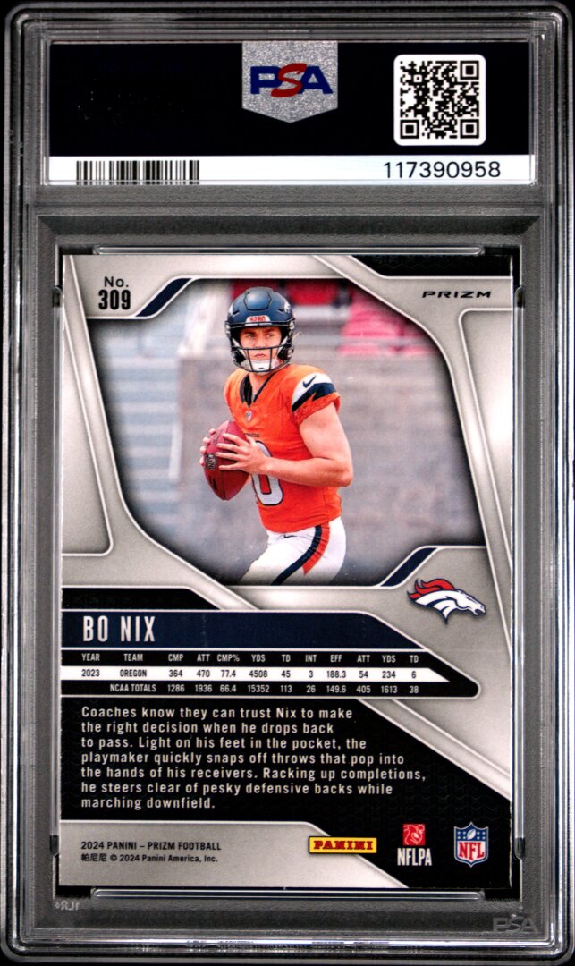 2024 Panini Prizm #309 Bo Nix RC Disco Prizm PSA 10